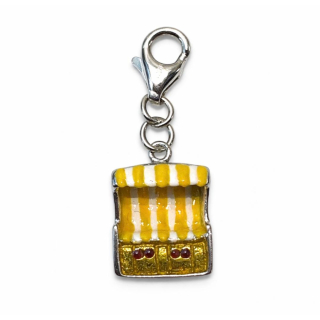 Charm / Anhänger Strandkorb gelb- weiß silber mit Karabiner - 925 Silber