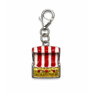 Charm / Anhänger Strandkorb rot- weiß silber mit Karabiner - 925 Silber