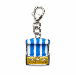 Charm / Anhänger Strandkorb blau- weiß silber mit Karabiner - 925 Silber
