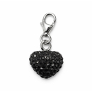 Charm / Anhänger Herz Kristall schwarz mit Karabiner...