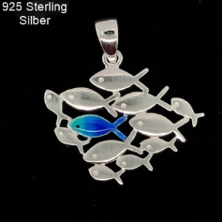 Anhänger Fische groß silber mit 1 Fisch blauer opal - 925 Silber