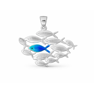 Anhänger Fische groß silber mit 1 Fisch blauer opal - 925 Silber