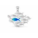 Anhänger Fische groß silber mit 1 Fisch blauer...