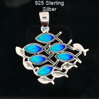 Anhänger Fische groß silber mit 6 Fischen blauer opal - 925 Silber
