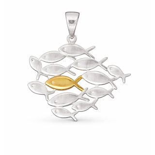 Anhänger Fische groß silber mit 1 vergoldeten Fisch - 925 Silber ( bicolor )