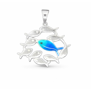 Anhänger Fische klein silber mit 1 Fisch blauer opal - 925 Silber