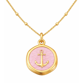 Anhänger Rund rosa mit Anker ohne Kette - Edelstahl vergoldet