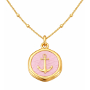 Anhänger Rund rosa mit Anker ohne Kette - Edelstahl...