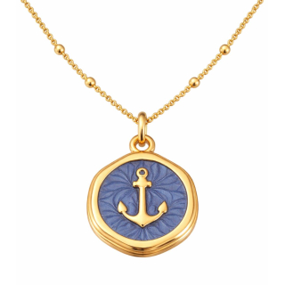 Anhänger Rund dunkelblau mit Anker ohne Kette - Edelstahl vergoldet