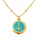 Anhänger Rund türkis mit Anker ohne Kette -...