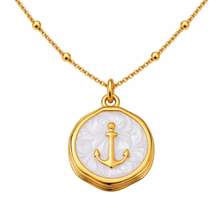 Anhänger Rund weiß mit Anker ohne Kette - Edelstahl vergoldet