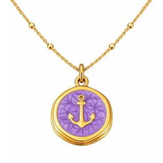 Anhänger Rund lila mit Anker ohne Kette - Edelstahl vergoldet
