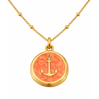 Anhänger Rund orange mit Anker ohne Kette - Edelstahl vergoldet