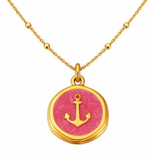 Anhänger Rund rot mit Anker ohne Kette - Edelstahl vergoldet