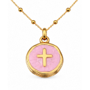 Anhänger Rund rosa mit Kreuz ohne Kette - Edelstahl...