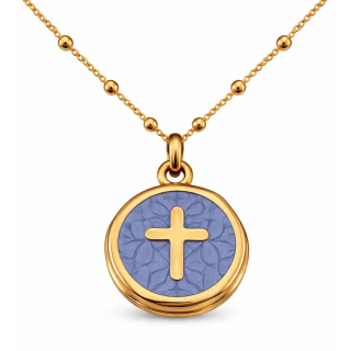 Anhänger Rund dunkelblau mit Kreuz ohne Kette - Edelstahl vergoldet