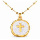 Anhänger Rund weiß mit Kreuz ohne Kette -...