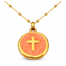 Anhänger Rund orange mit Kreuz ohne Kette -...