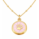 Anhänger Rund rosa mit Pfote ohne Kette - Edelstahl...