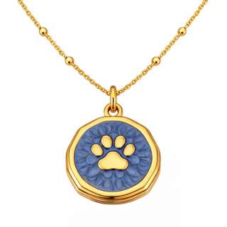 Anhänger Rund dunkelblau mit Pfote ohne Kette - Edelstahl vergoldet