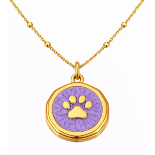 Anhänger Rund lila mit Pfote ohne Kette - Edelstahl vergoldet