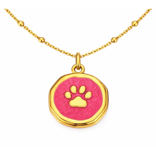 Anhänger Rund rot mit Pfote ohne Kette - Edelstahl vergoldet
