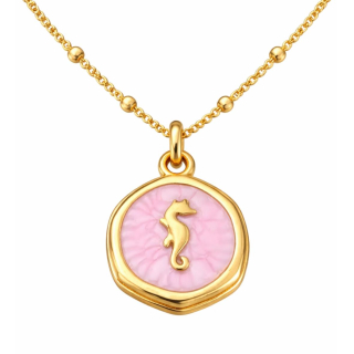Anhänger Rund rosa mit Seepferdchen ohne Kette - Edelstahl vergoldet