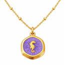 Anhänger Rund lila mit Seepferdchen ohne Kette -...