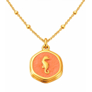 Anhänger Rund orange mit Seepferdchen ohne Kette -...