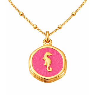 Anhänger Rund rot mit Seepferdchen ohne Kette - Edelstahl vergoldet
