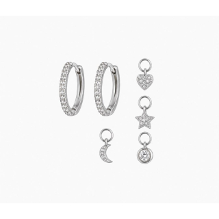Ohrring MY EAR Creole silber mit 4 verschiedenen Hängern m weißen Zirkonia - Edelstahl versilbert