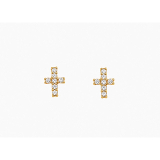 Ohrstecker MY EAR Kreuz vergoldet mit Zirkonia weiß - Edelstahl 18 K vergoldet