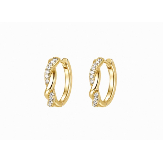 Ohrring MY EAR Creole vergoldet gedreht mit Zirkonia weiß - Edelstahl  18 K vergoldet
