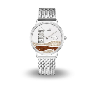 DUR Uhr 36er "Pilsumer Leuchtturm" Strandsand/Bernsteinsand, Mesh Band Edelstahl