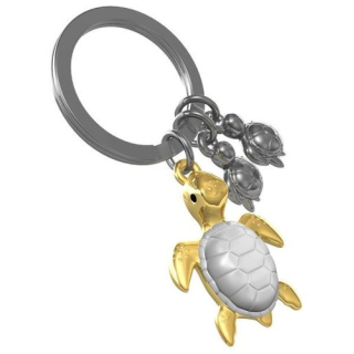 Schlüsselanhänger "Turtle Family", gold/weiß