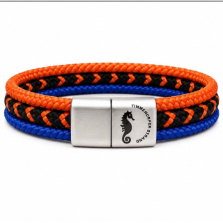 Reef-Rider – Unisex Multistrang 21 cm Armband aus Segeltau mit Edelstahlverschluss & TDS Seepferdchen- Gravur - exclusive Timmendorfer Strand Kollection