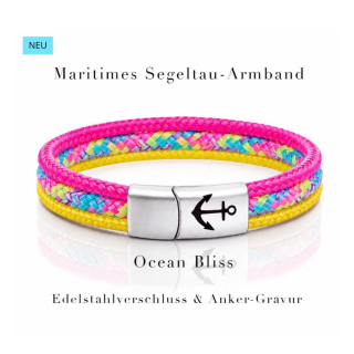 Segeltau Armband 19 cm "Ocean Bliss", Unisex, Edelstahl Sicherheits-Magnetverschluss, Anker- Gravur