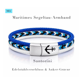 Mehrstrang-Segeltau-Armband 19 cm  „Santorini“ – Maritimes Armband mit Edelstahlverschluss & Anker- Gravur