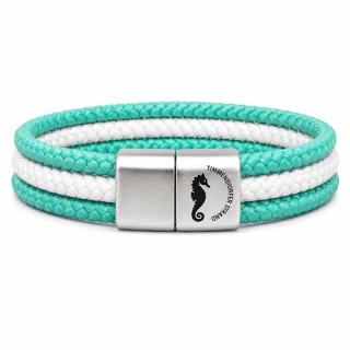 Mehrstrang-Segeltau-Armband 21 cm  „Ocean Fresh“ – Maritimes Armband mit Edelstahlverschluss & TDS Seepferdchen- Gravur - exklusive Timmendorfer Strand Kollektion