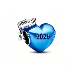 Charm Herz metallic blau mit 2026 mit Öffnung für Schlangenarmband  - 925 Silber