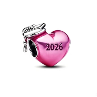 Charm Herz metallic pink mit 2026 mit Öffnung für Schlangenarmband  - 925 Silber
