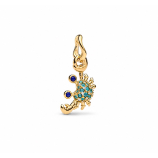Charm / Anhänger Krebs vergoldet mit blauen und türkisen Zirkonia und Ring für Schlangenarmband  - 925 Silber vergoldet