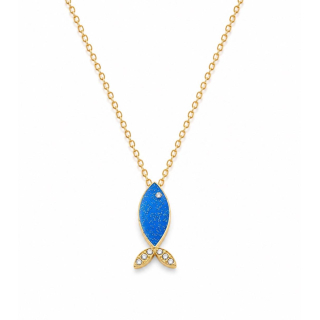Kette vergoldet mit Fisch blauen Opal  - 925 Silber vergoldet