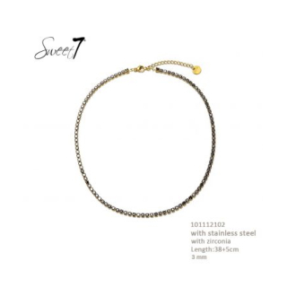 Kette dünn mit Zirconia schwarz edelstahl vergoldet