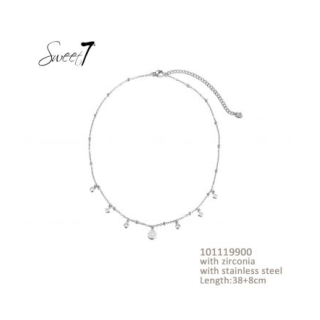 Kette dünn mit 7 Zirconiaelementen edelstahl