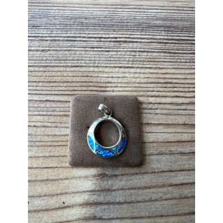 Anhänger blauer Opal-- Doublette - rund mit Loch groß - 925 Silber