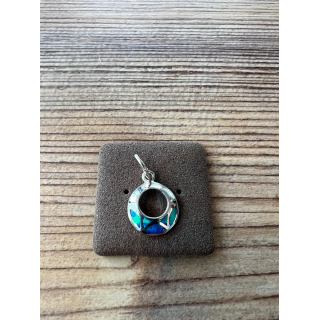 Anhänger blauer Opal-- Doublette - rund mit Loch mittel - 925 Silber