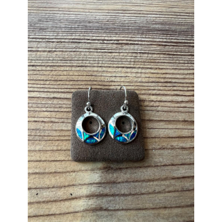 Ohrhänger blauer Opal - Doublette - rund mit Loch mittel - 925 Silber
