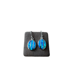 Ohrhänger blauer Opal - Doublette - oval mittel mit Strichen - 925 Silber